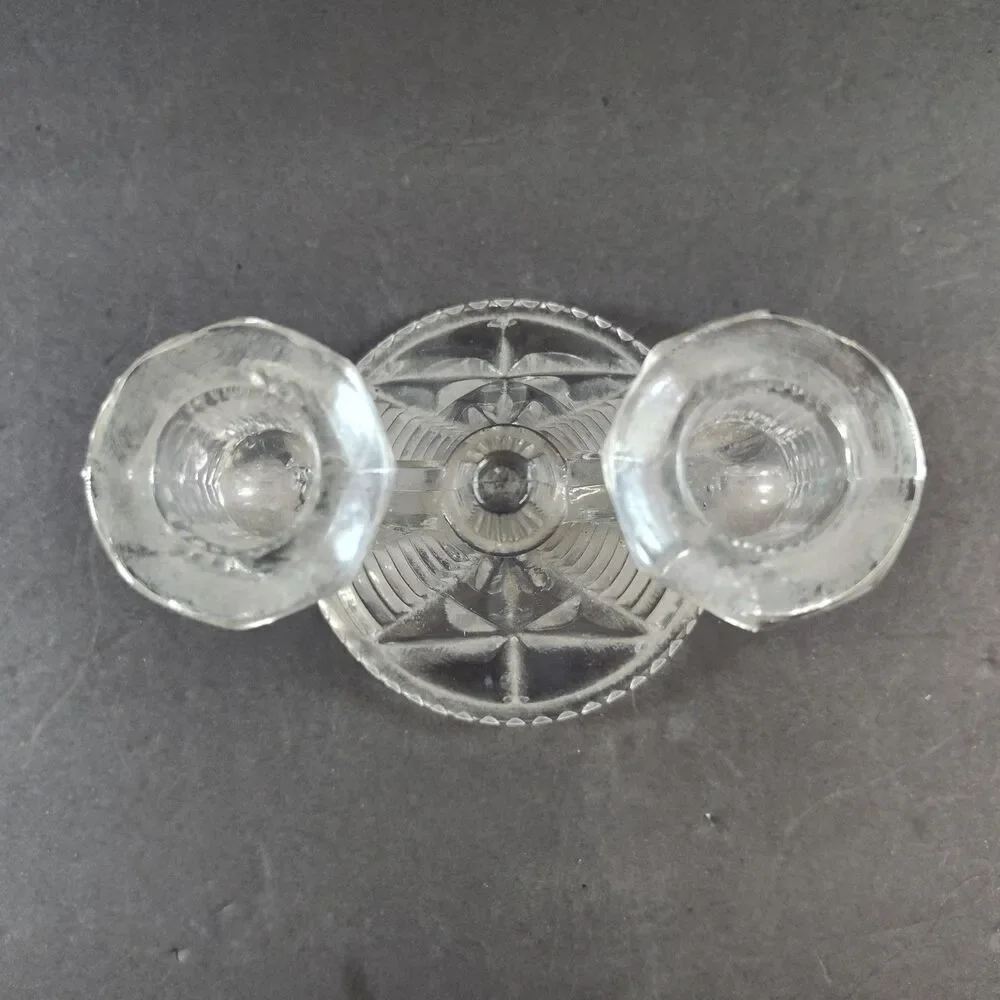 Vintage 30’s Federal Glass Wigwam Double Candlestick Holder Taper Depression